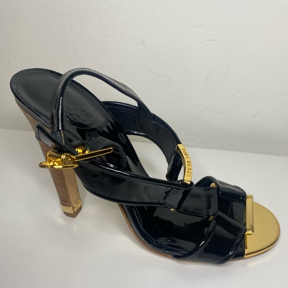 TORY BURCH Logo Patemt Heeled Slingback Sandals - Picture 11 of 15